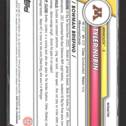 2023 Bowman Chrome University Tyler Nubin #123 Refractor 1st Bowman
