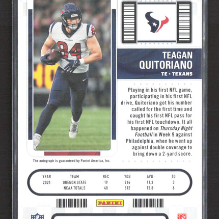 2023 Panini Contenders Football Teagan Quitoriano #231 Rookie Ticket RC auto