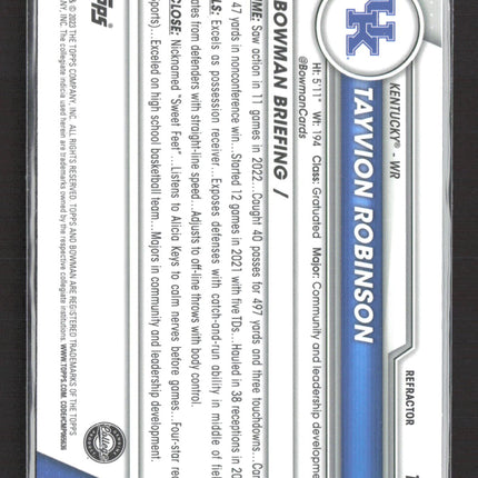2023 Bowman Chrome University Tayvion Robinson #12 Refractor 1st Bowman