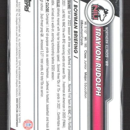 2023 Topps Bowman University Chrome Trayvon Rudolph #119 Blue Sapphire 1st