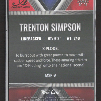 2023 Wild Card Matte X-Plode Trenton Simpson #MXP-A auto /8