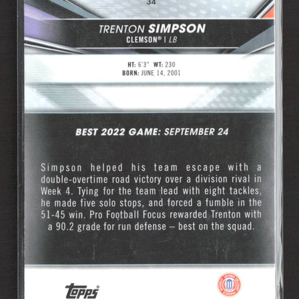 2022 Bowman University Trenton Simpson #34