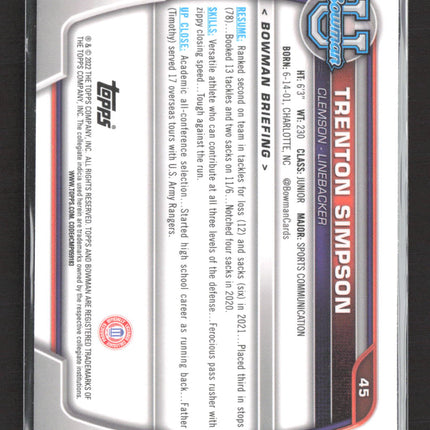 2022 Bowman University Trenton Simpson #45 1st Bowman