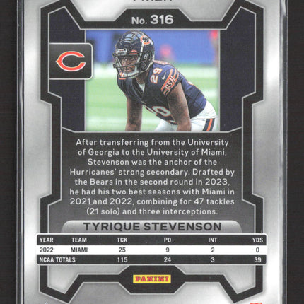 2023 Panini Prizm Tyrique Stevenson #316 RC silver