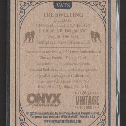 2022 Onyx Vintage Football Tre Swilling #VATS Blue Ink Autograph