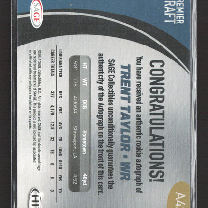 2017 SAGE HIT Premier Draft Trent Taylor #A42 auto