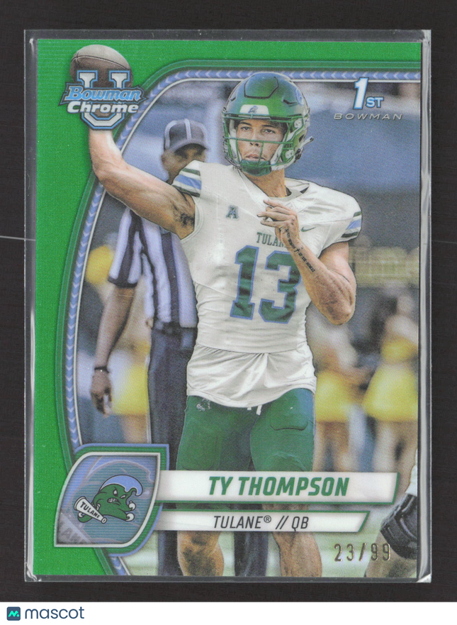 2024 Bowman Chrome University Ty Thompson #179 Green 1st Bowman /99