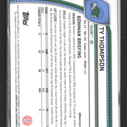 2024 Bowman Chrome University Ty Thompson #179 Green 1st Bowman /99