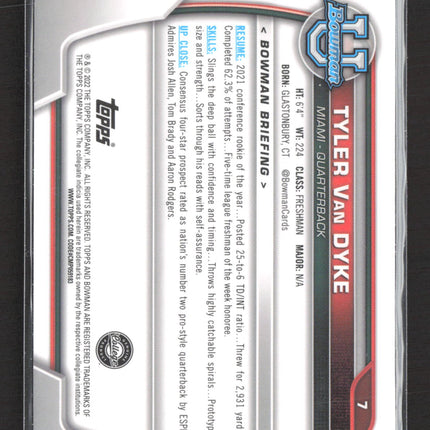 2022 Bowman University Tyler Van Dyke #7