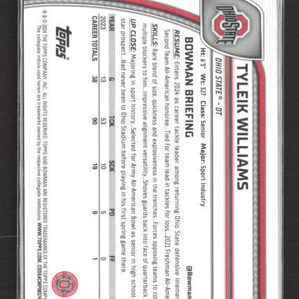 2024 Bowman Chrome University Tyleik Williams #149 Purple shimmer