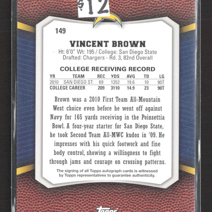 2011 Topps Rising Rookies Vincent Brown #149 RC auto