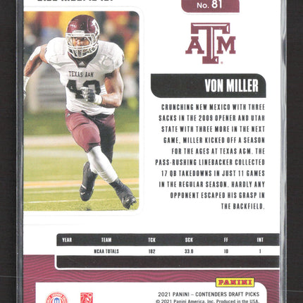2021 Panini Contenders Draft Picks Campus Ticket Von Miller #81