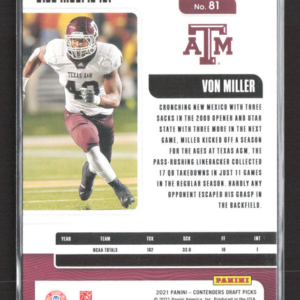 2021 Panini Contenders Draft Picks Campus Ticket Von Miller #81