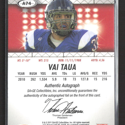 2011 SAGE HIT Vai Taua #A74 Authentic Autograph