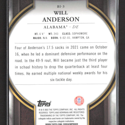 2022 Bowman University Invicta Will Anderson #BI-3