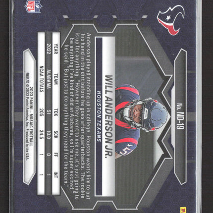 2023 Panini Mosaic NFL Debut Will Anderson Jr. #ND-19 RC