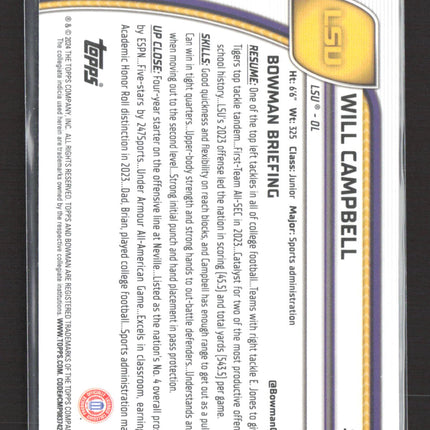 2024 Bowman Chrome University Will Campbell #181 X-Fractor