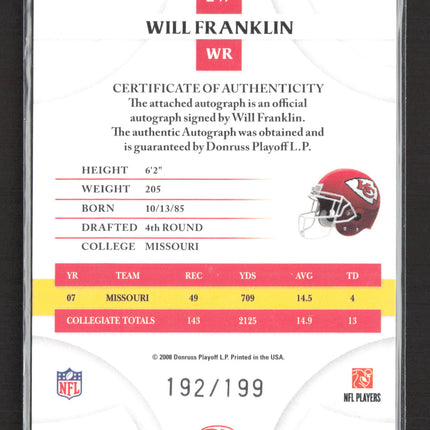 2008 Donruss Threads Will Franklin #247 auto
