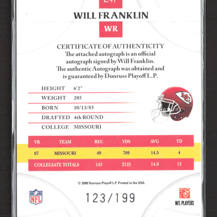 2008 Donruss Threads Will Franklin #247 auto