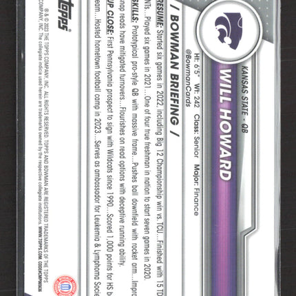 2023 Topps Bowman Chrome University Will Howard #93 1st Bowman