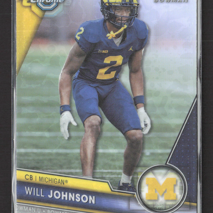 2023 Bowman Chrome University Will Johnson #157 Refractor 1st Bowman