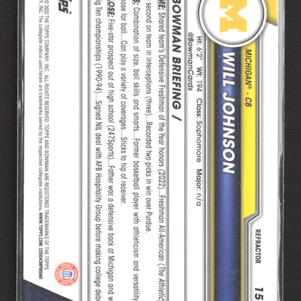 2023 Bowman Chrome University Will Johnson #157 Refractor 1st Bowman