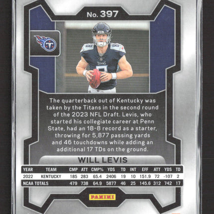 2023 Panini Prizm Will Levis #397 Silver RC