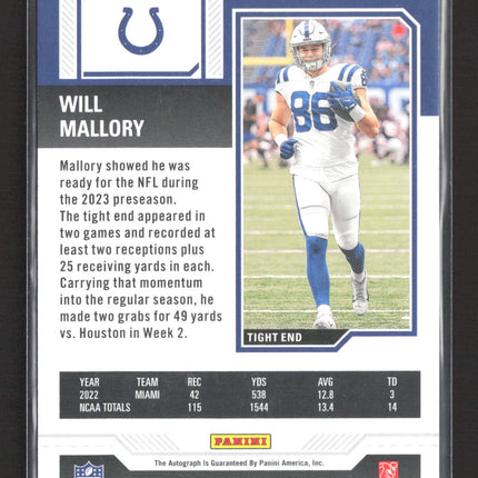 2023 Panini Contenders Football Will Mallory #267 RC auto
