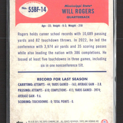 2023 Bowman Chrome University Will Rogers #55BF-14