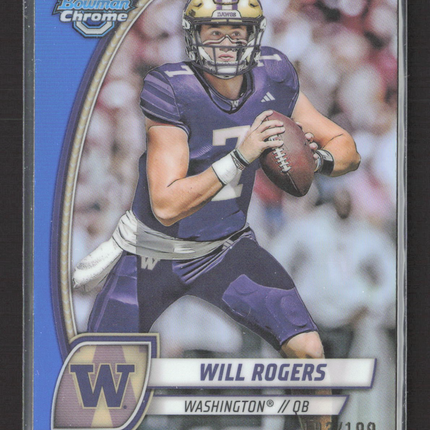 2024 Bowman Chrome University Will Rogers #185 Blue Refractor /199