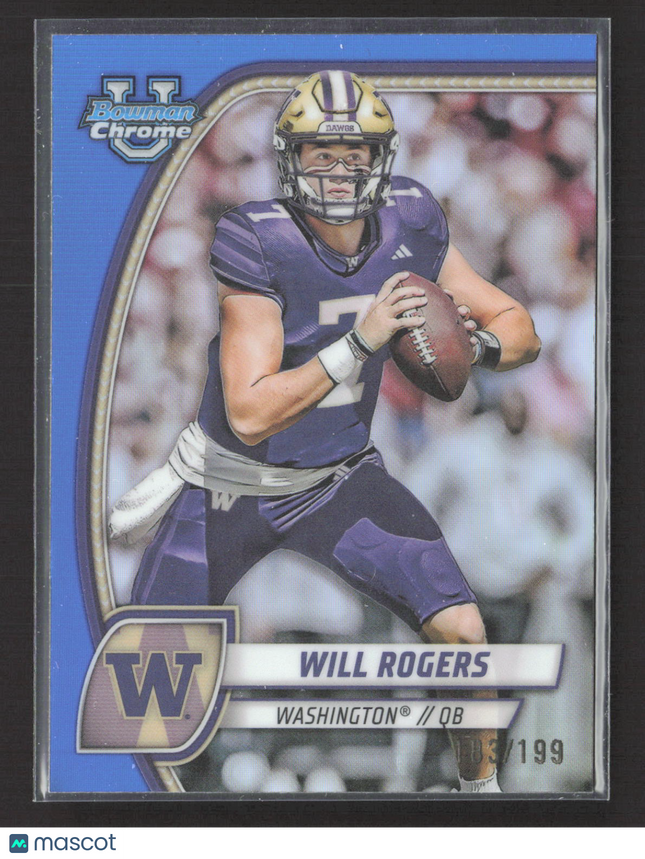 2024 Bowman Chrome University Will Rogers #185 Blue Refractor /199