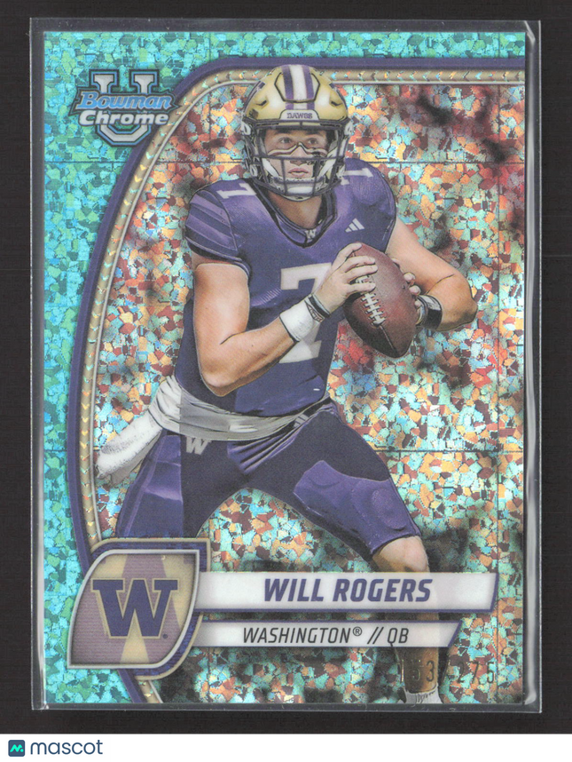 2024 Bowman Chrome University Will Rogers #185 Aqua Speckle /275