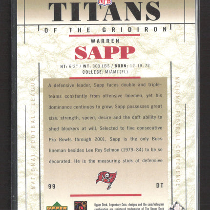 2002 Upper Deck SP Legendary Cuts Titans of the Gridiron Warren Sapp #110 /1500