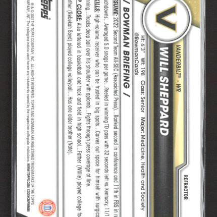 2023 Bowman Chrome University Will Sheppard #177 Refractor 1st Bowman