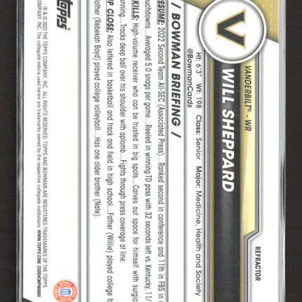 2023 Bowman Chrome University Will Sheppard #177 Refractor