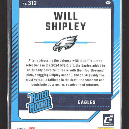 2024 Panini Donruss Will Shipley #312 Purple /500