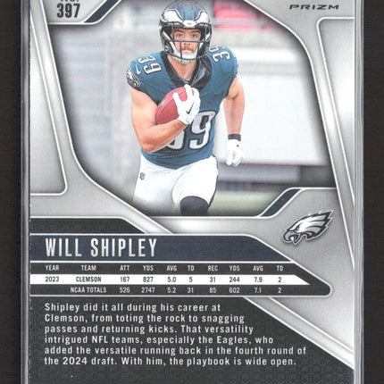 2024 Panini Prizm Football Will Shipley #397 RC silver