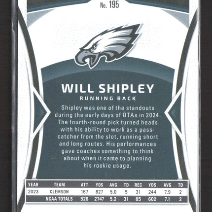 2024 Panini Certified Will Shipley #195 Red RC 043/150