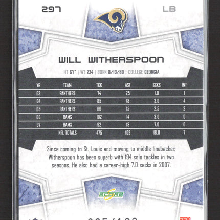 2008 Score Select Scorecard Will Witherspoon #297 /100