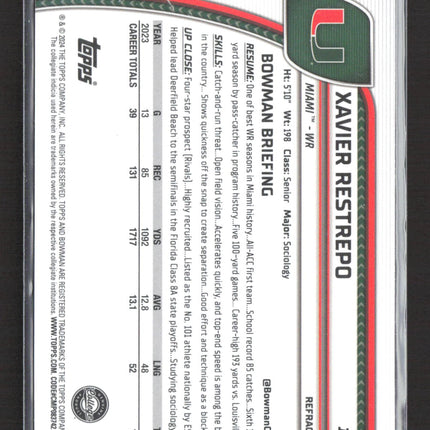 2024 Bowman Chrome University Xavier Restrepo #187 Refractor