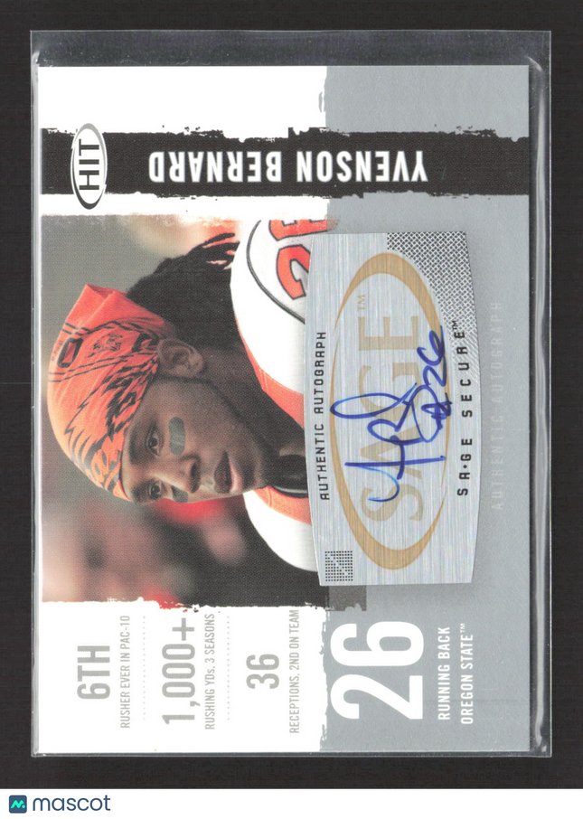 2008 SAGE HIT Yvenson Bernard #A26 Authentic Autograph