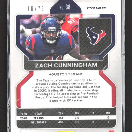 2021 Panini Prizm Football Zach Cunningham #38 Green 10/75