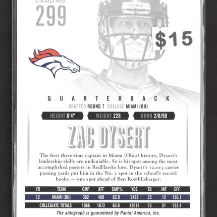2013 Panini Prestige Extra Points Zac Dysert #299 Blue RC auto