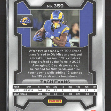 2023 Panini Prizm Zach Evans #359 Red White & Blue RC