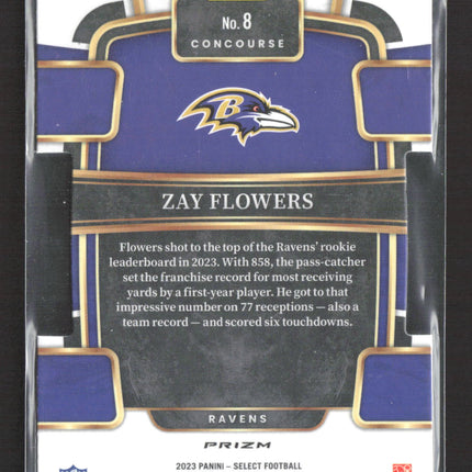 2024 Panini Select Concourse Zay Flowers #8 Green & Yellow Prizm RC