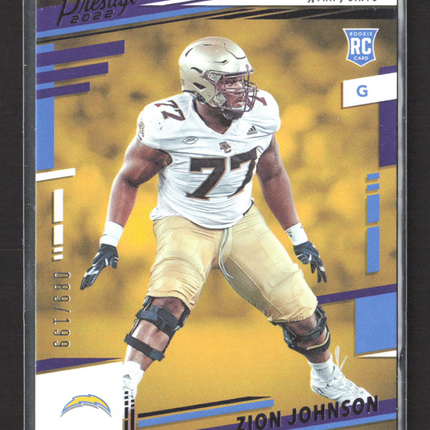 2022 Panini Prestige Football Zion Johnson #381 Xtra Points Purple RC 089/199