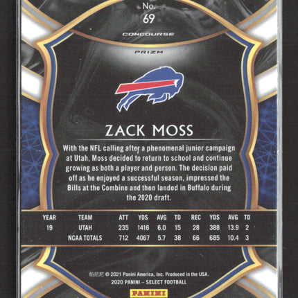 2021 Panini Select Concourse Zack Moss #69 Prizm RC