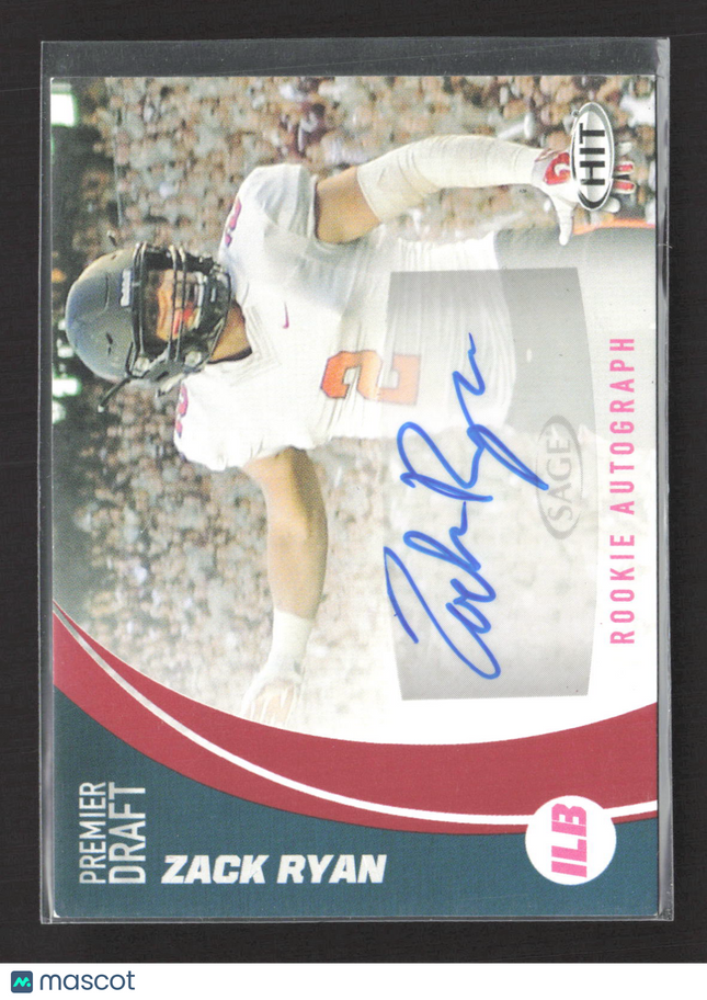 2017 SAGE HIT Premier Draft Zack Ryan #A22 auto