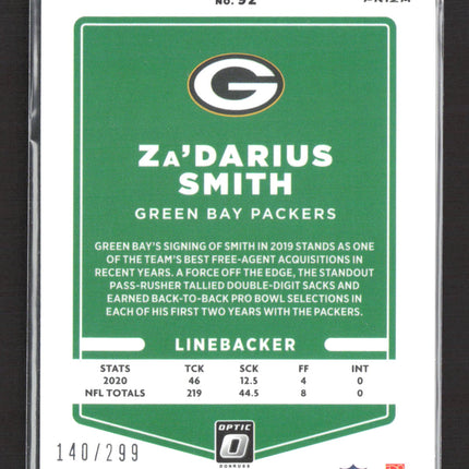 2021 Panini Donruss Optic Prizm Za'Darius Smith #92 Blue 140/299