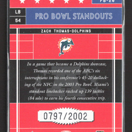 2003 Donruss Elite Pro Bowl Standouts Zach Thomas #PB-20 0797/2002